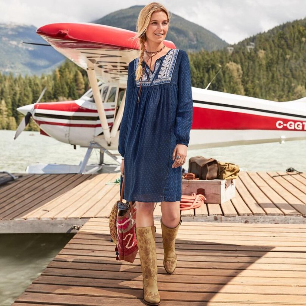 Sundance Blue and White Long Sleeve Dress